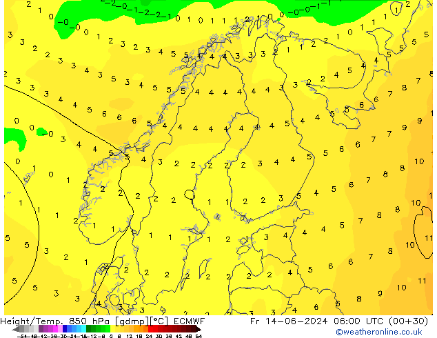 Z500/Rain (+SLP)/Z850 ECMWF Pá 14.06.2024 06 UTC