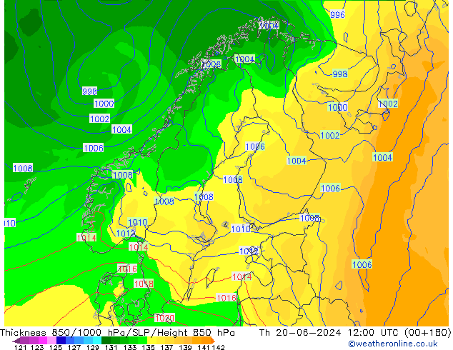 Thck 850-1000 hPa ECMWF Th 20.06.2024 12 UTC