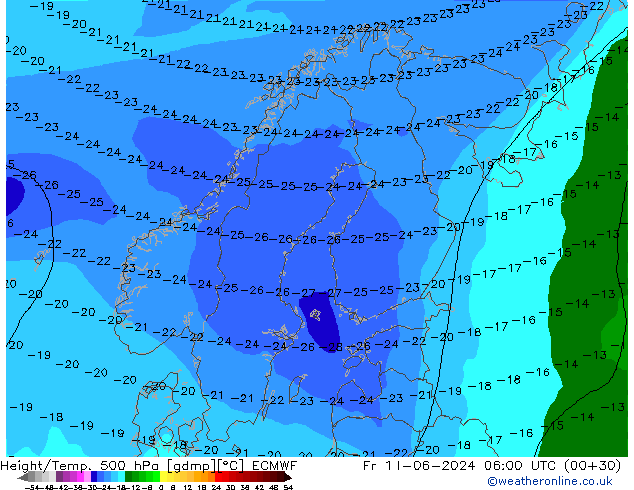 Z500/Rain (+SLP)/Z850 ECMWF Pá 14.06.2024 06 UTC