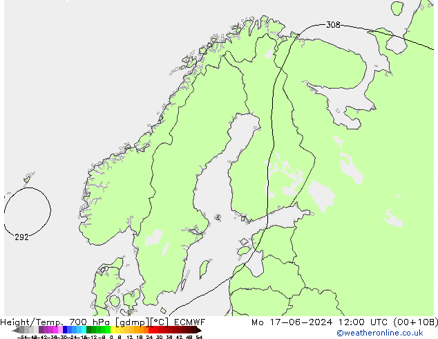 Height/Temp. 700 hPa ECMWF Mo 17.06.2024 12 UTC