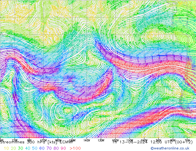 ветер 300 гПа ECMWF чт 13.06.2024 12 UTC