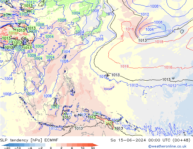 SLP tendency ECMWF Sa 15.06.2024 00 UTC