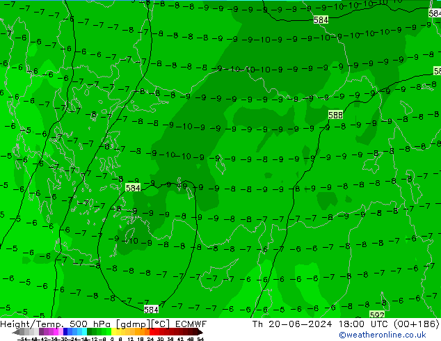 Height/Temp. 500 hPa ECMWF Qui 20.06.2024 18 UTC