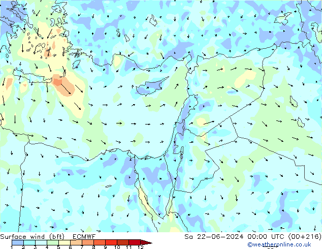 Surface wind (bft) ECMWF Sa 22.06.2024 00 UTC