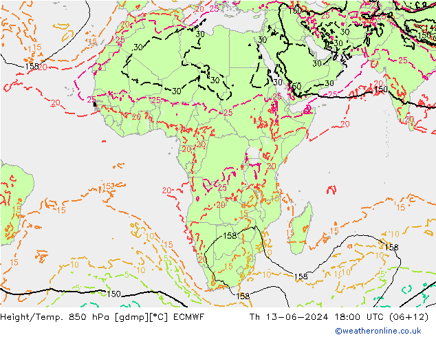 Z500/Rain (+SLP)/Z850 ECMWF Th 13.06.2024 18 UTC