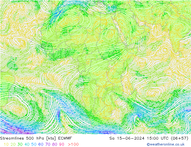 Linha de corrente 500 hPa ECMWF Sáb 15.06.2024 15 UTC