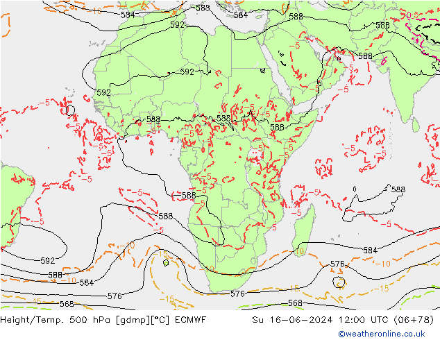 Z500/Rain (+SLP)/Z850 ECMWF So 16.06.2024 12 UTC