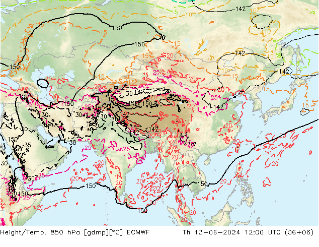 Z500/Rain (+SLP)/Z850 ECMWF gio 13.06.2024 12 UTC