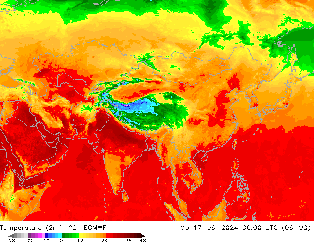 Temperatuurkaart (2m) ECMWF ma 17.06.2024 00 UTC