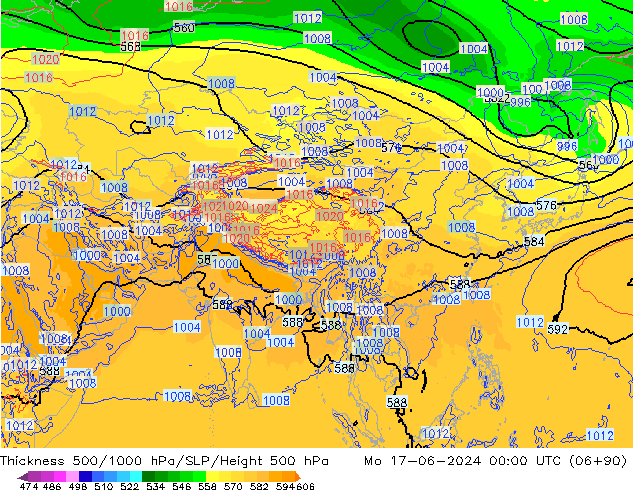 Espesor 500-1000 hPa ECMWF lun 17.06.2024 00 UTC