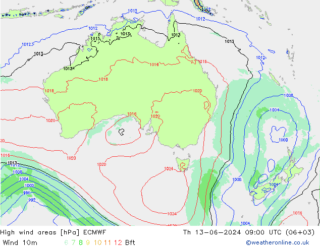 Windvelden ECMWF do 13.06.2024 09 UTC