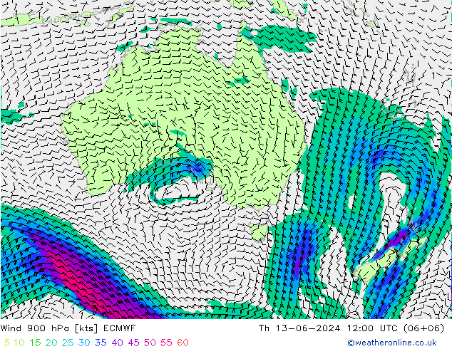 Wind 900 hPa ECMWF Th 13.06.2024 12 UTC