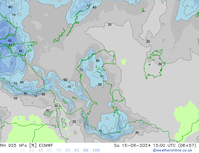 RH 925 hPa ECMWF Sa 15.06.2024 15 UTC