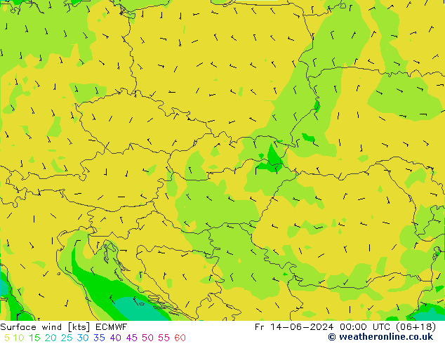 Wind 10 m ECMWF vr 14.06.2024 00 UTC