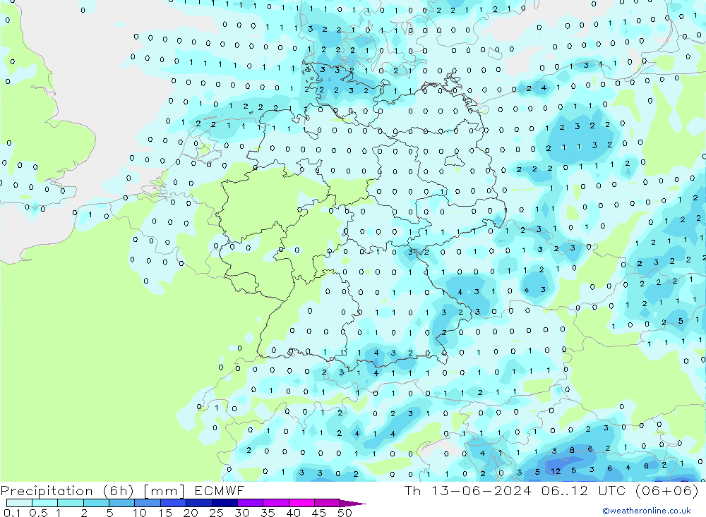 降水量 (6h) ECMWF 星期四 13.06.2024 12 UTC