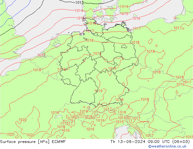 Bodendruck ECMWF Do 13.06.2024 09 UTC