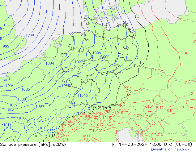 Luchtdruk (Grond) ECMWF vr 14.06.2024 18 UTC