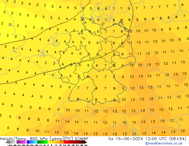 Z500/Rain (+SLP)/Z850 ECMWF sam 15.06.2024 12 UTC