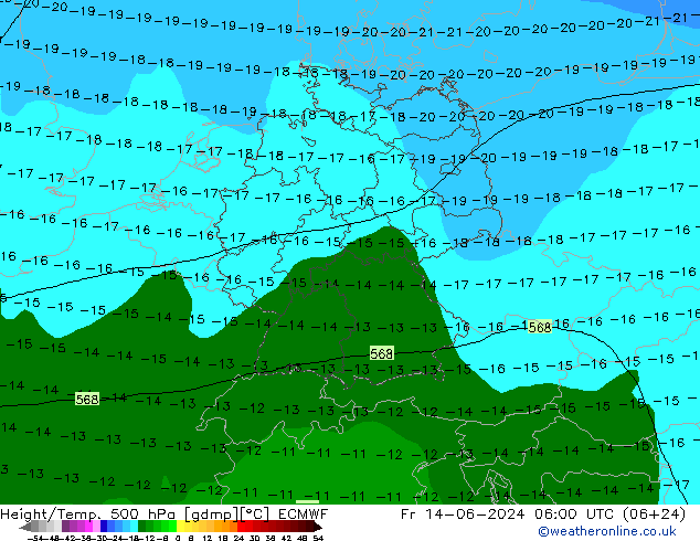 Geop./Temp. 500 hPa ECMWF vie 14.06.2024 06 UTC