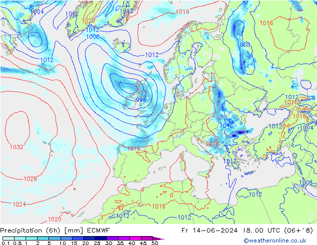 Z500/Rain (+SLP)/Z850 ECMWF  14.06.2024 00 UTC