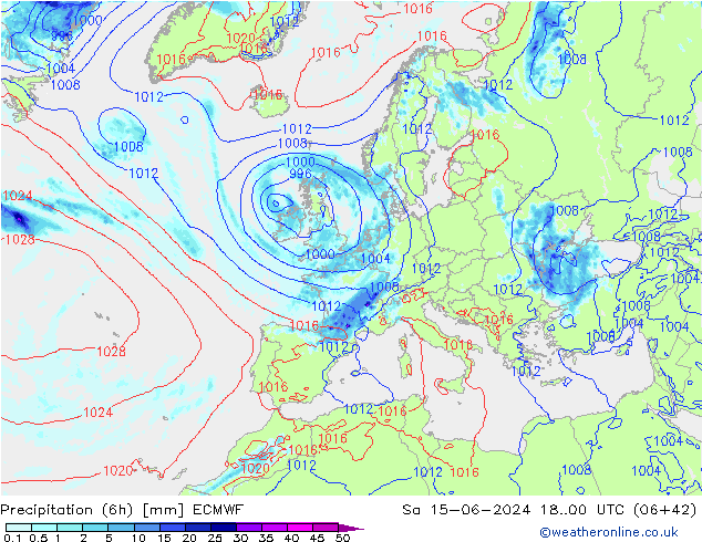 Z500/Rain (+SLP)/Z850 ECMWF Sáb 15.06.2024 00 UTC