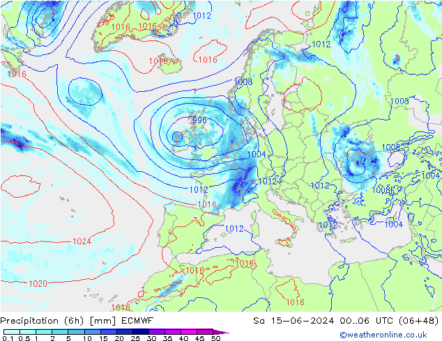 opad (6h) ECMWF so. 15.06.2024 06 UTC