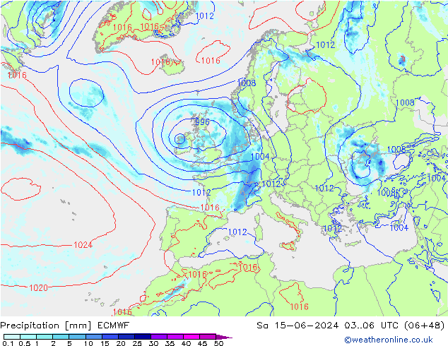 осадки ECMWF сб 15.06.2024 06 UTC