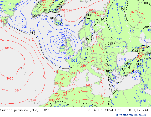 Surface pressure ECMWF Fr 14.06.2024 06 UTC