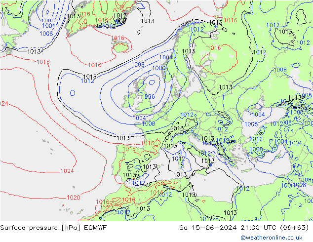 Surface pressure ECMWF Sa 15.06.2024 21 UTC