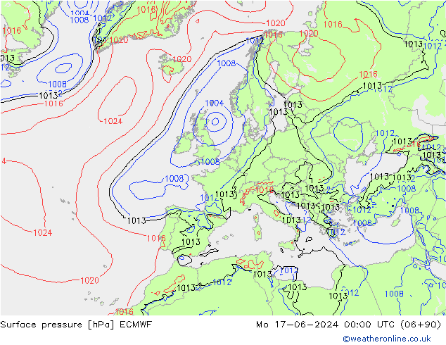 Atmosférický tlak ECMWF Po 17.06.2024 00 UTC