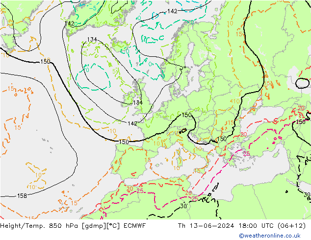 Z500/Rain (+SLP)/Z850 ECMWF czw. 13.06.2024 18 UTC