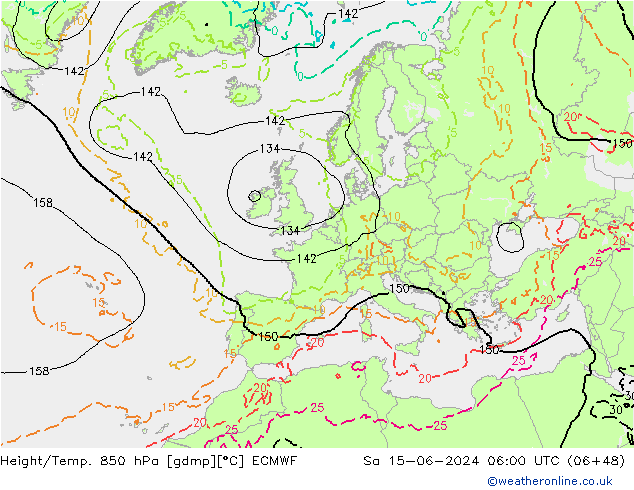 Z500/Rain (+SLP)/Z850 ECMWF Sa 15.06.2024 06 UTC