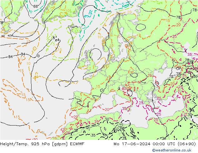 Height/Temp. 925 hPa ECMWF Po 17.06.2024 00 UTC