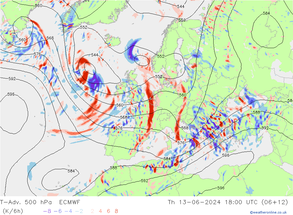 T-Adv. 500 hPa ECMWF Čt 13.06.2024 18 UTC