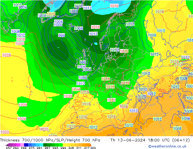 Schichtdicke 700-1000 hPa ECMWF Do 13.06.2024 18 UTC