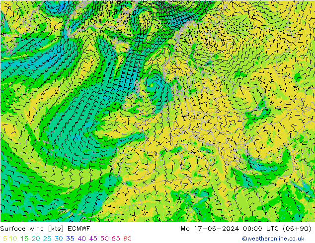 Viento 10 m ECMWF lun 17.06.2024 00 UTC