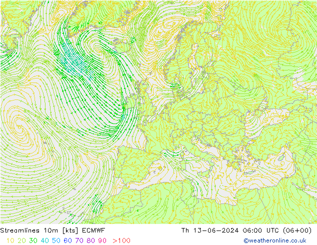 ветер 10m ECMWF чт 13.06.2024 06 UTC