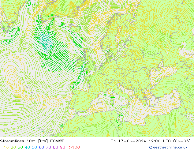 风 10m ECMWF 星期四 13.06.2024 12 UTC