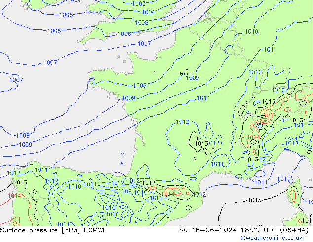 приземное давление ECMWF Вс 16.06.2024 18 UTC