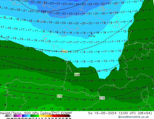 Z500/Rain (+SLP)/Z850 ECMWF Sa 15.06.2024 12 UTC