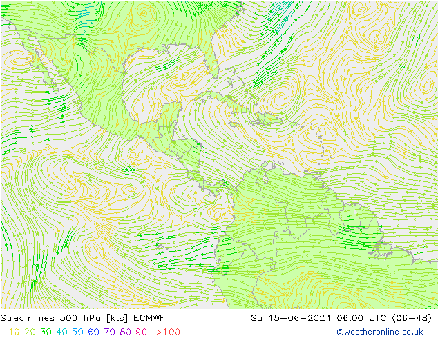 Linea di flusso 500 hPa ECMWF sab 15.06.2024 06 UTC