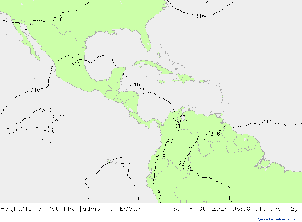 Height/Temp. 700 hPa ECMWF nie. 16.06.2024 06 UTC