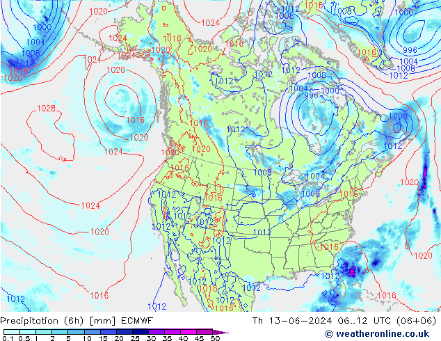 Z500/Rain (+SLP)/Z850 ECMWF Do 13.06.2024 12 UTC