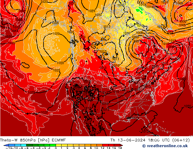 Theta-W 850hPa ECMWF  13.06.2024 18 UTC