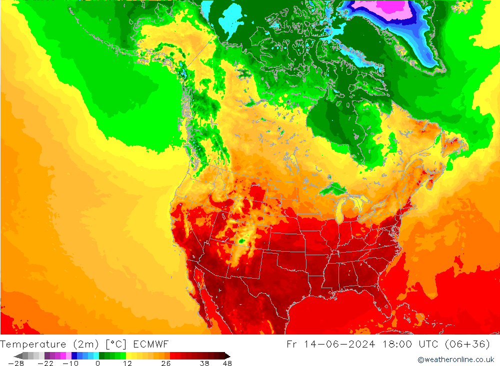 Temperatura (2m) ECMWF Sex 14.06.2024 18 UTC