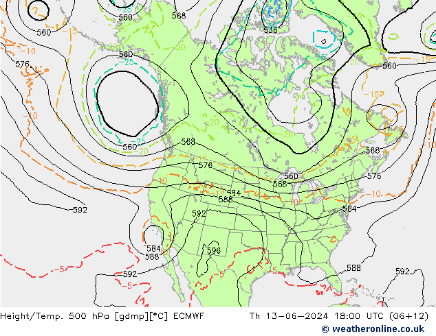 Z500/Rain (+SLP)/Z850 ECMWF Qui 13.06.2024 18 UTC