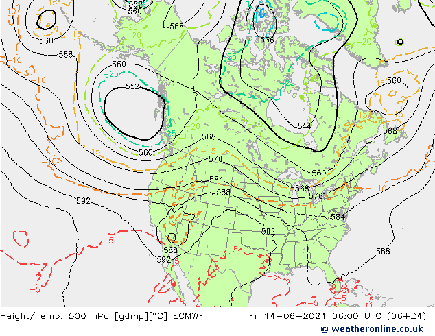 Height/Temp. 500 hPa ECMWF Fr 14.06.2024 06 UTC