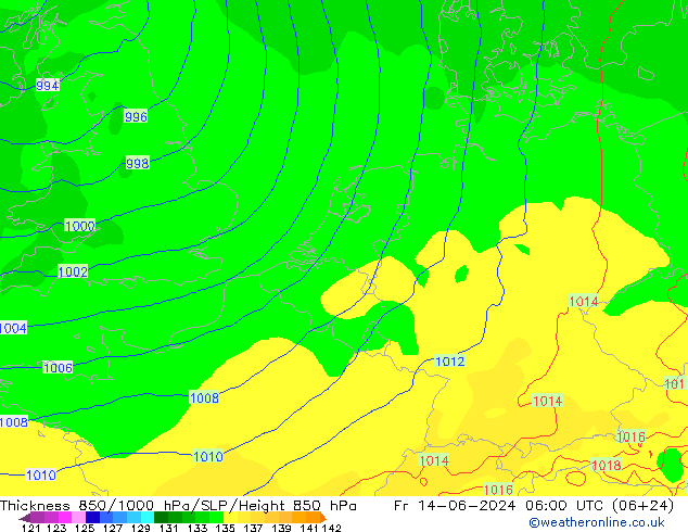 Thck 850-1000 hPa ECMWF Fr 14.06.2024 06 UTC