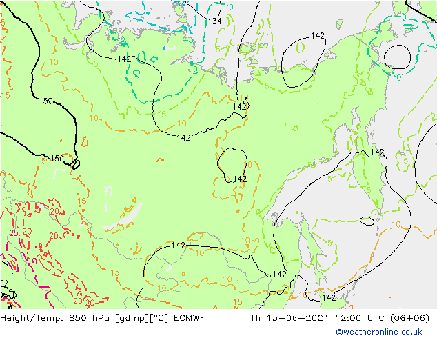 Z500/Rain (+SLP)/Z850 ECMWF Qui 13.06.2024 12 UTC