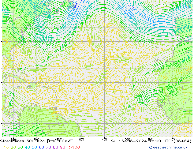 Stroomlijn 500 hPa ECMWF zo 16.06.2024 18 UTC